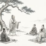 Confucio enseñando a sus discípulos bajo un pino