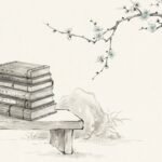 El libro de Mencio, volúmenes de bambú en un jardín