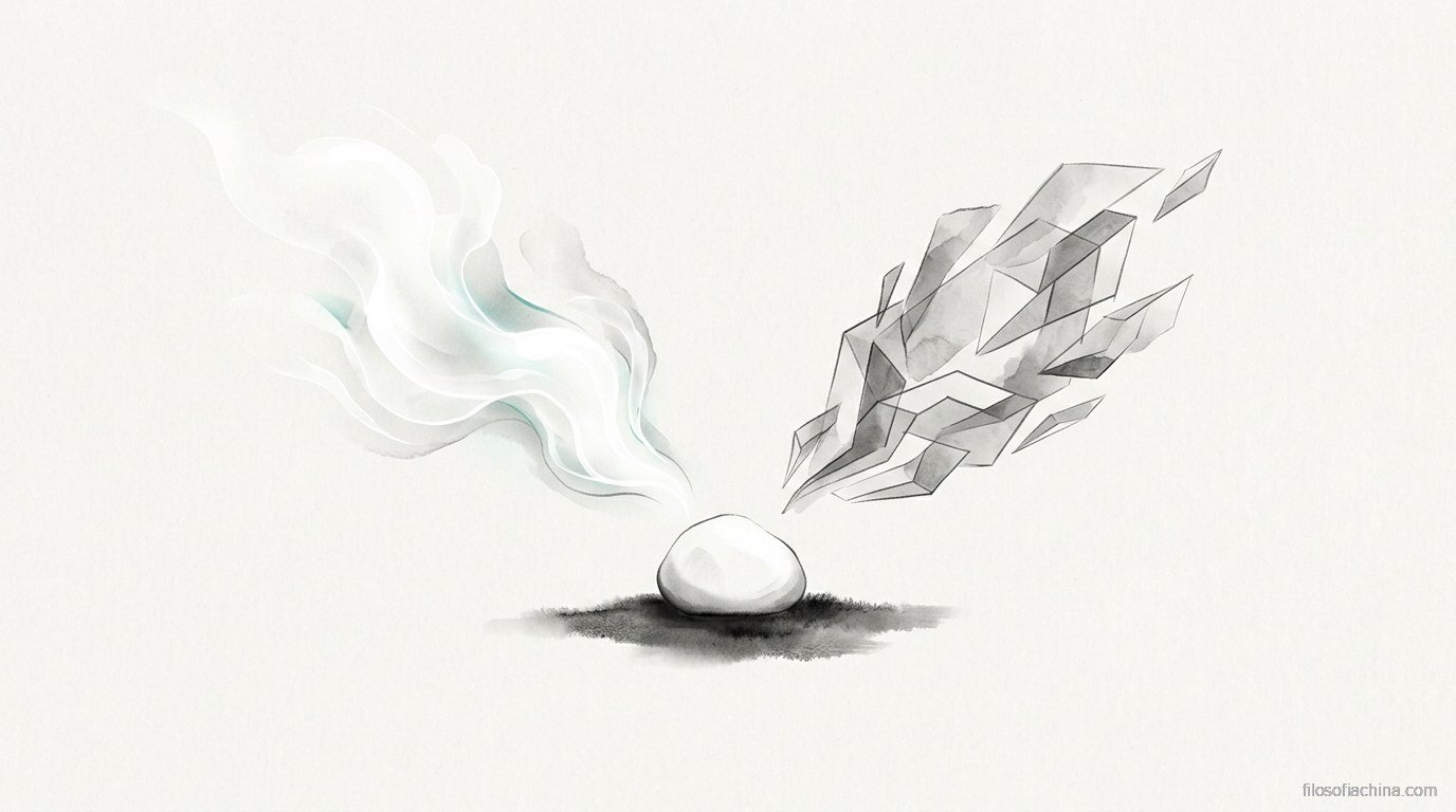 Piedra blanca de la que emanan la blancura y la dureza como formas separadas, alegoría de Gongsun Long, tinta china