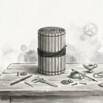 El Mozi, manual de bambú sobre un banco de trabajo